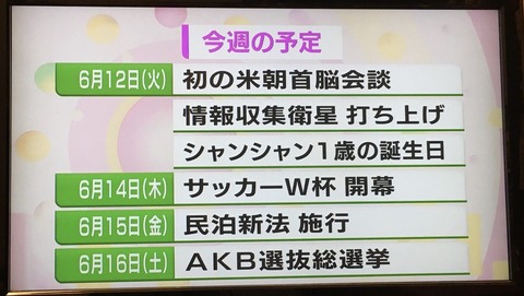 【朗報】 NHKニュース、今週の予定に 「AKB選抜総選挙」 w w w w w w w w w w w w w w w w w w w